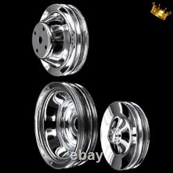 Chrome 3 pulley set fits small block chevy with long water pump 327 350 383 400