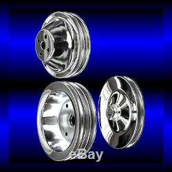 Chrome 3 pulley set for small block Chevy short wp pulleys SBC for ac and ps