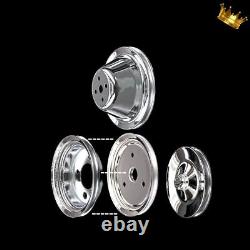 Chrome small block 4 pulley set fits chevy 327 350 383 400 for short water pump