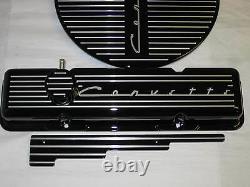 Complete Corvette Script Chevy SB SH valve cover set Aluminum Vintage Rat Rod SB