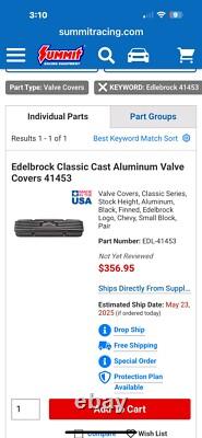 Edelbrock 41453 Classic Series Valve Cover Set, For Small Block Chevy-Brand New