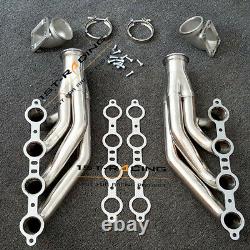 Exhaust Manifold +Pair Cast Elbow Adapters For LS1 LS2 LS6 LSX GM 4.8L 5.3L 6.0L