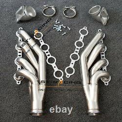 Exhaust Manifold +Pair Cast Elbow Adapters For LS1 LS2 LS6 LSX GM 4.8L 5.3L 6.0L