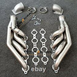 Exhaust Manifold +Pair Cast Elbow Adapters For LS1 LS2 LS6 LSX GM 4.8L 5.3L 6.0L