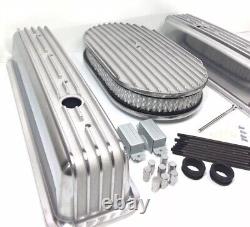 Finned Aluminum Valve Covers For Small Block Chevy with 15'' Air Cleaner
