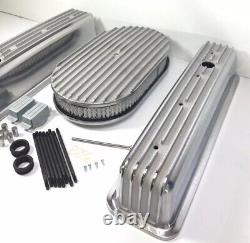 Finned Aluminum Valve Covers For Small Block Chevy with 15'' Air Cleaner