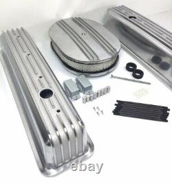 Finned Aluminum Valve Covers for Small Block Chevy with 12'' Polished Air Cleaner