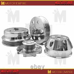 Fit Chevy SB Small Block Billet Long Water Pump Serpentine Pulley Set Machined