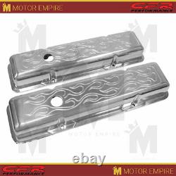 Fits 1958-86 Chevy SB Small Block Short Chrome Aluminum Valve Covers Flamed