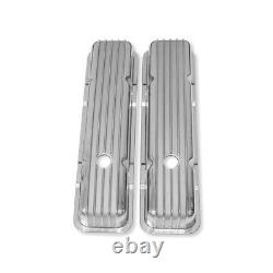 For 58-86 SBC 350 383 Short Retro Finned Valve Cover Polished Aluminum with Hole