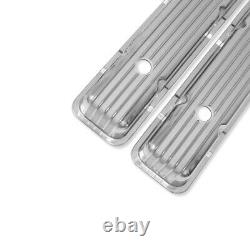 For 58-86 SBC 350 383 Short Retro Finned Valve Cover Polished Aluminum with Hole