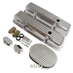 For 58-86 SBC Chevy Finned Tall Valve Covers & 12 Air Cleaner & Breather Kit