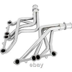 For Chevy GMC Truck Silver Small Block Long Tube Header Set Coated Steel