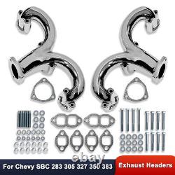 For Chevy Small Block 283-400 Ram Horn Exhaust Manifolds Header Chrome