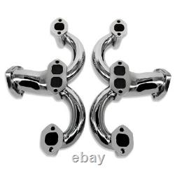 For Chevy Small Block 283-400 Ram Horn Exhaust Manifolds Header Chrome