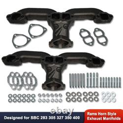 For Chevy Small Block SBC 283 305 327 350 400 Raw Ram Horn Exhaust Manifolds
