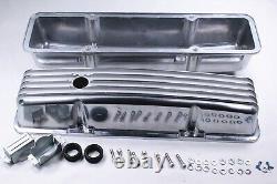 For SBC Small Block Chevy 350 Polished Aluminum Finned Tall Valve Covers