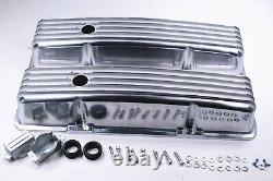 For SBC Small Block Chevy 350 Polished Aluminum Finned Tall Valve Covers