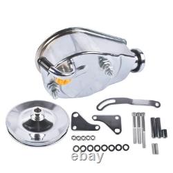 For Small Block Chevy 350 Chrome Power Steering Pump with SBC Pulley Bracket Kit