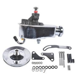 For Small Block Chevy 350 Chrome Power Steering Pump with SBC Pulley Bracket Kit