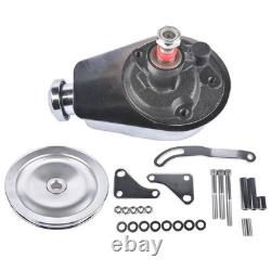 For Small Block Chevy 350 Chrome Power Steering Pump with SBC Pulley Bracket Kit