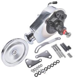 For Small Block Chevy 350 Chrome Power Steering Pump with SBC Pulley Bracket Kit