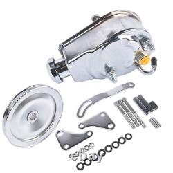 For Small Block Chevy 350 Chrome Power Steering Pump with SBC Pulley Bracket Kit