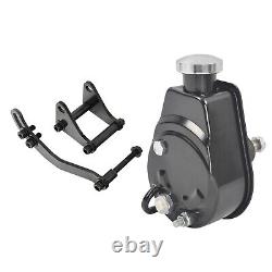 For Small Block Chevy Saginaw Style Black Power Steering Pump + Mounting Bracket