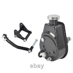 For Small Block Chevy Saginaw Style Black Power Steering Pump + Mounting Bracket