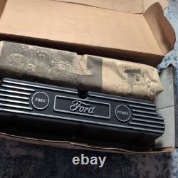 Ford Logo Small Block Chevy Aluminum Valve Covers Black Krinkle Finish