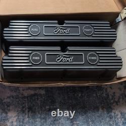 Ford Logo Small Block Chevy Aluminum Valve Covers Black Krinkle Finish