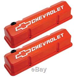 GM 141-924 Chevrolet Bowtie Slant Valve Covers Chevy Small Block Orange