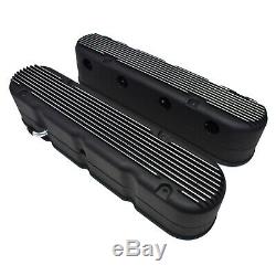 GM LS Chevy SB Finned Cast Aluminum Valve Covers with Coil Mounts & Cover Black