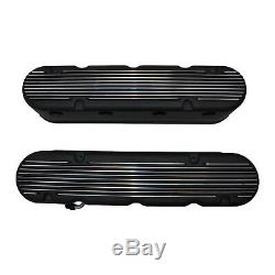 GM LS Chevy SB Finned Cast Aluminum Valve Covers with Coil Mounts & Cover Black