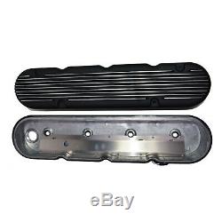 GM LS Chevy SB Finned Cast Aluminum Valve Covers with Coil Mounts & Cover Black