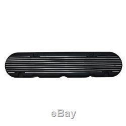 GM LS Chevy SB Finned Cast Aluminum Valve Covers with Coil Mounts & Cover Black