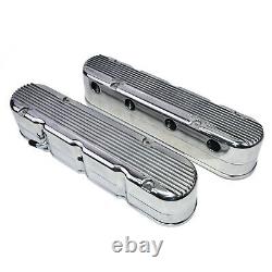 GM LS Chevy SB Finned Cast Aluminum Valve Covers with Coil Mounts & Cover Polished