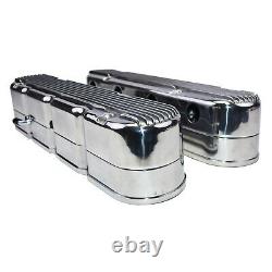 GM LS Chevy SB Finned Cast Aluminum Valve Covers with Coil Mounts & Cover Polished