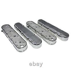 GM LS Chevy SB Finned Cast Aluminum Valve Covers with Coil Mounts & Cover Polished