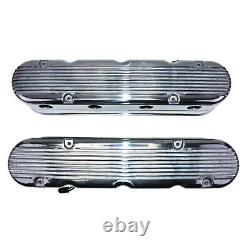 GM LS Chevy SB Finned Cast Aluminum Valve Covers with Coil Mounts & Cover Polished