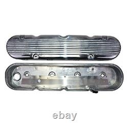 GM LS Chevy SB Finned Cast Aluminum Valve Covers with Coil Mounts & Cover Polished