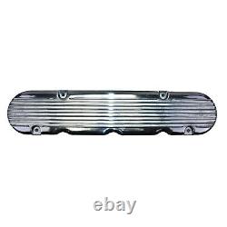 GM LS Chevy SB Finned Cast Aluminum Valve Covers with Coil Mounts & Cover Polished