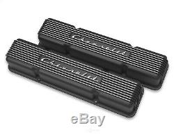 Holley 241-108 Small Block Chevrolet Script Finned Black Aluminum Valve Covers