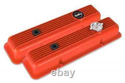 Holley 241-136 Muscle Series Valve Covers Small Block Chevy Finned Orange Finish