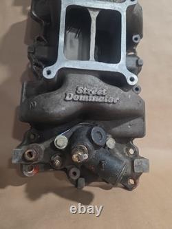 Holley Street Dominator intake Chevy small block V8 305, 327, 350, Thermostat