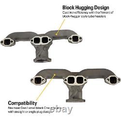 Horn Exhaust Manifolds Pair Set For Small Block Chevy SBC 283 305 327 350 400 M