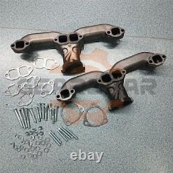 Horn Exhaust Manifolds Pair Set For Small Block Chevy SBC 283 305 327 350 Iron