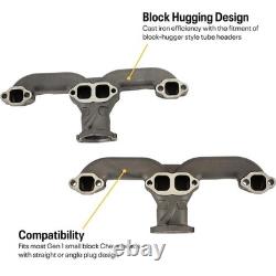 Horn Exhaust Manifolds Pair Set For Small Block Chevy SBC 283 305 327 350 Iron