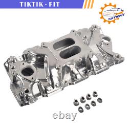 Intake Manifold Dual Plane Polish Aluminum For SBC Small Block Chevy 350 1955-95
