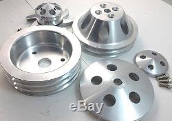 MACHINED SBC Small Block Chevy 2 / 3 Groove Aluminum Short Pump Pulley Kit 350